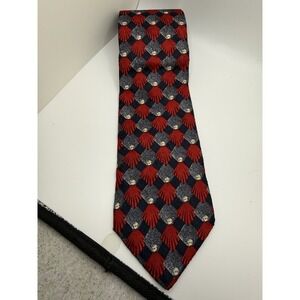 Ermenegildo Zegna Silk Tie Red Art Deco Fan Medallion Geometric Jacquard Italy